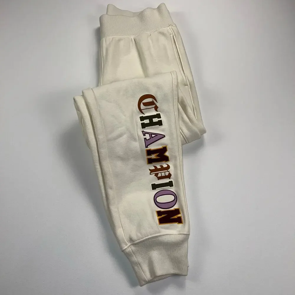 Champion Reverse Weave Jogger Sweat Pant Chalk White Old English Varsity Size M
